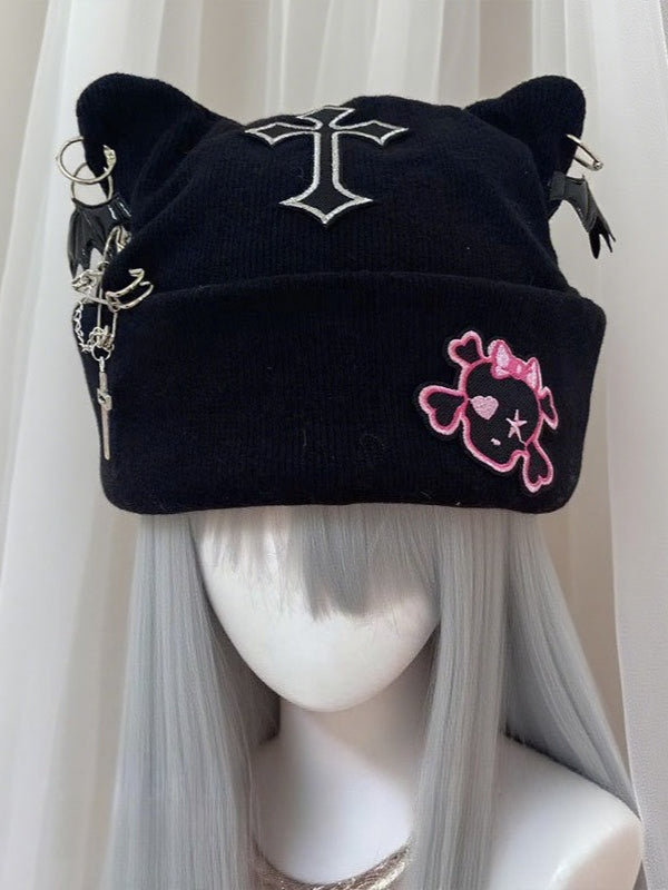 Y2K Gothic Punk Cat Ear Knit Hat Secondary image