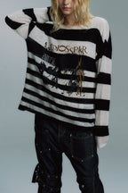 Graphic Stripe Crew Neck Sweaters