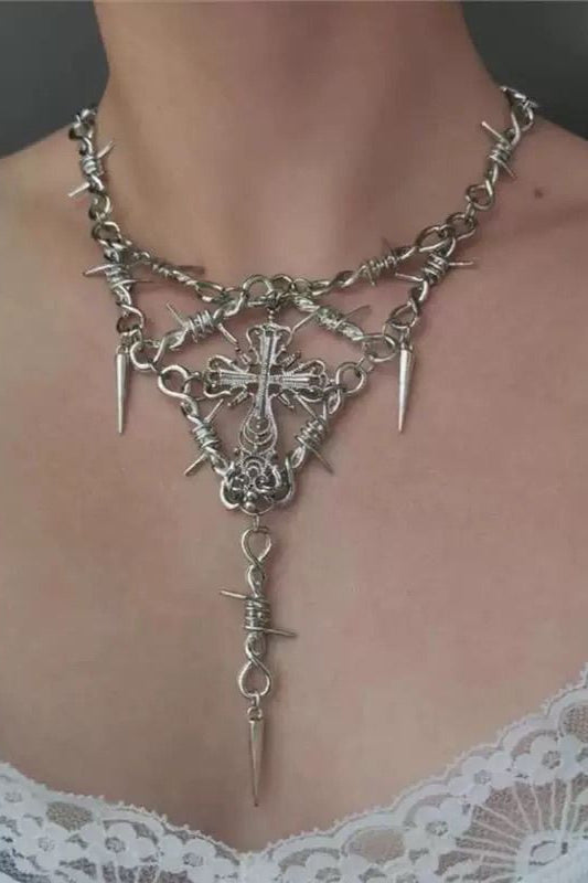 Gothic Thorn Cross Pendant Necklace