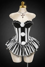 Striped Strapless Pom Detail Mini Dress
