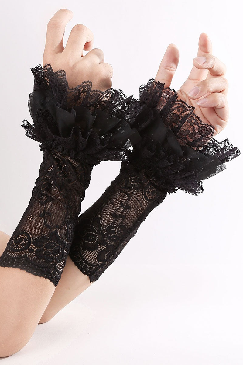 Lolita Lace Ruffle Fingerless Sleeve Gloves Main image