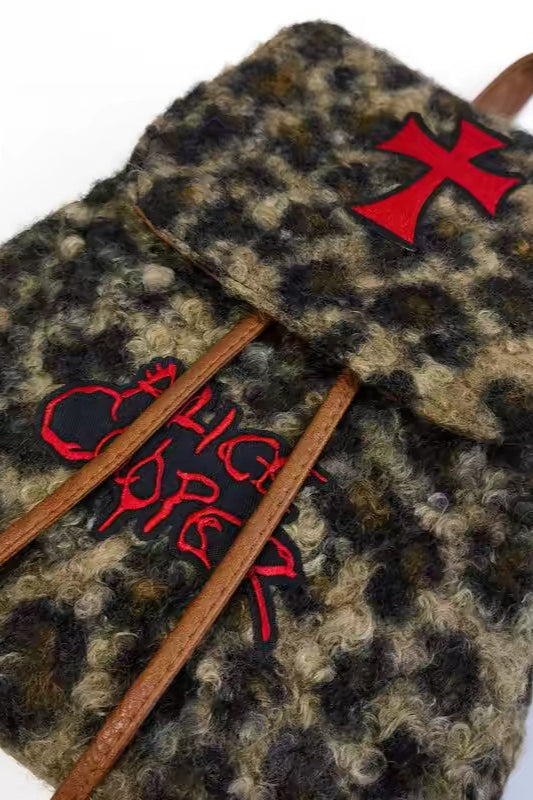 Leopard Cross Embroidered Backpack Bags