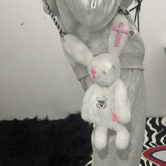 Harajuku Gothic Chain Soft Plush Y2K Punk Bunny Backpack Crossbody Shoulder Bag White Halloween