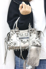 Perforated Studded Moto Crossbody Bag