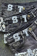 Punk Letter Print Low Rise Denim Shorts