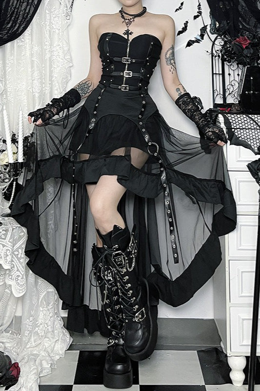 Black Gothic Asymmetric Mesh Maxi Skirt Main image