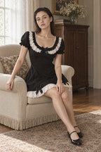 Sweet Lace Ruffle Waist Mini Dress