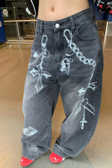 Vintage Gothic Washed Chain Curved Pants