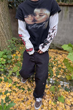 Layered Angel Graphic Long Sleeve T Shirt