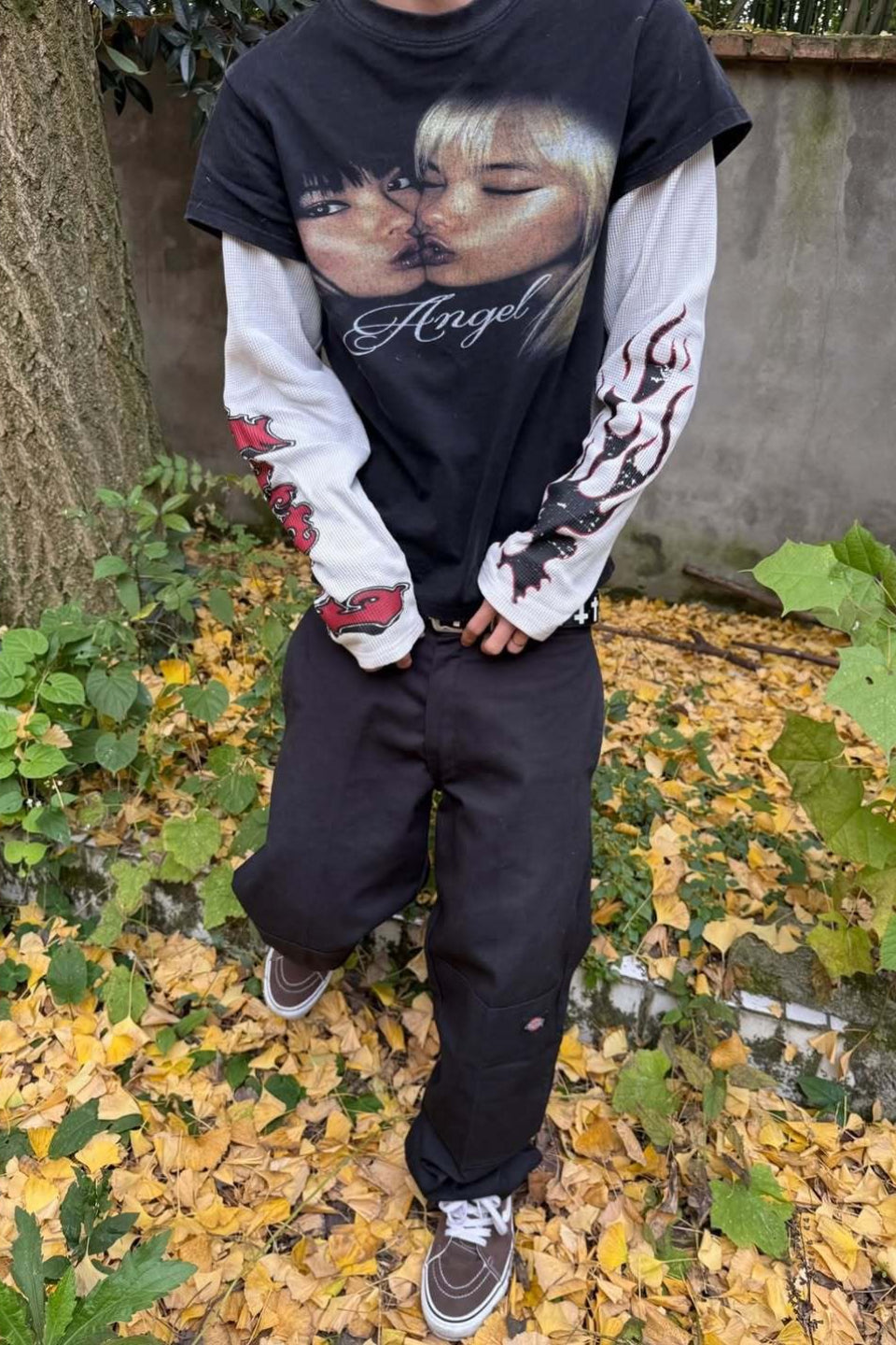 Layered Angel Graphic Long Sleeve T Shirt