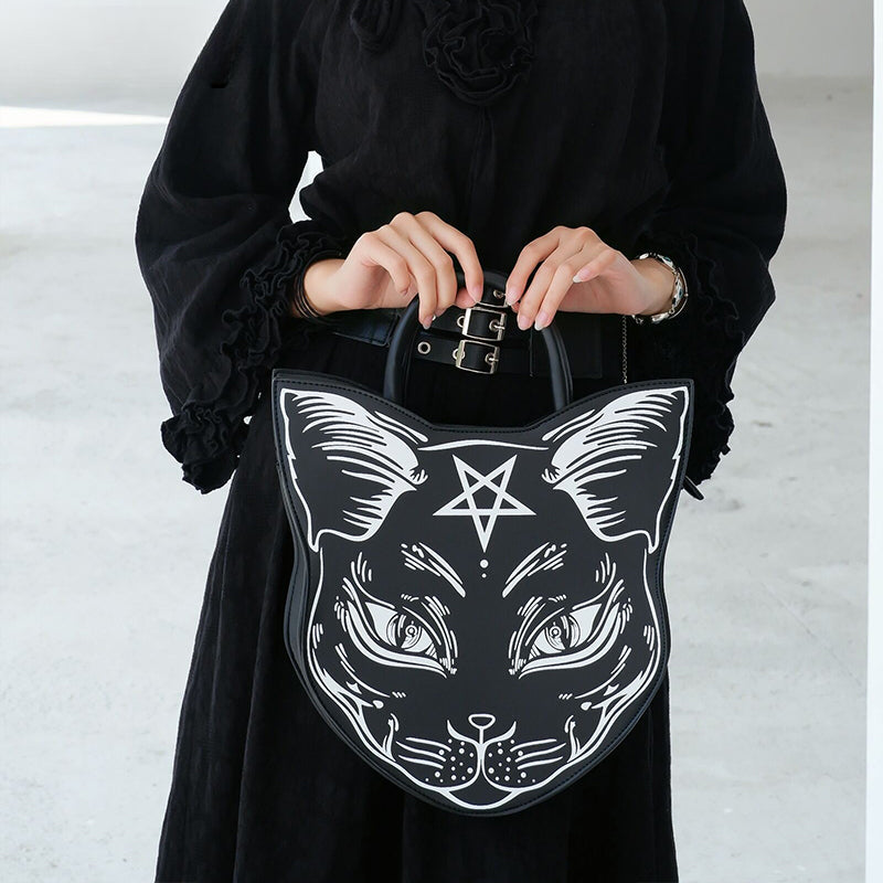 Gothic Punk Style Pentacle Cat Top Handle Fashion Bag Halloween Main image