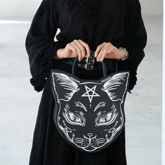 Gothic Punk Style Pentacle Cat Top Handle Fashion Bag Halloween