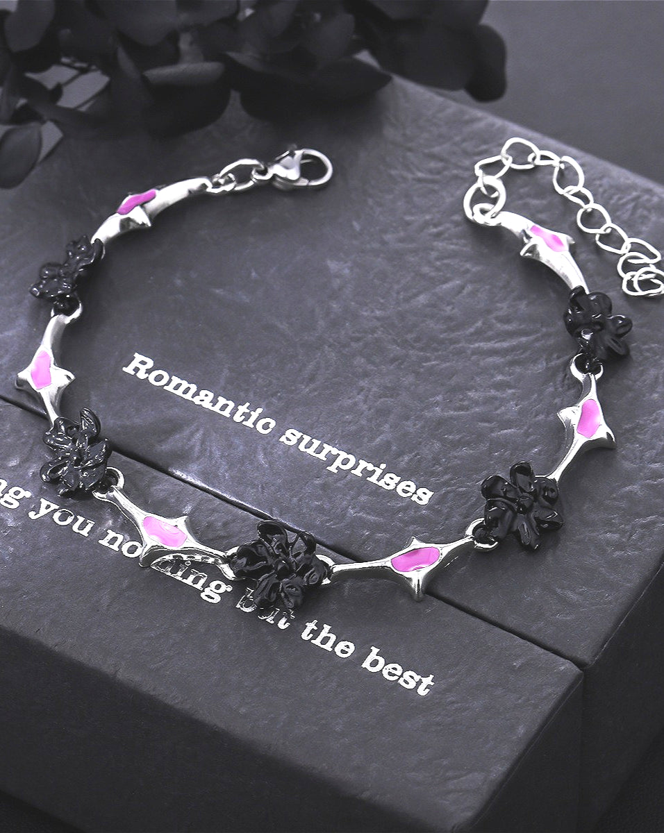 Dark Purple Black Floral Bracelet