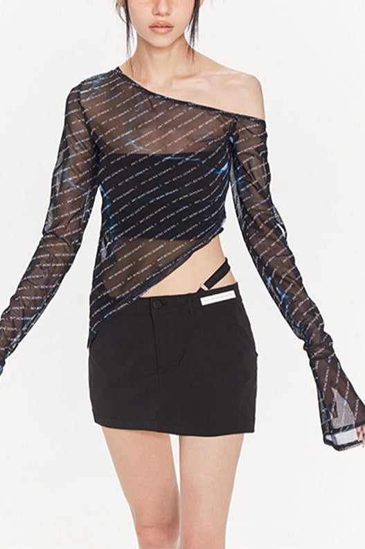 Gothic Black Asymmetrical Mesh Top Secondary image