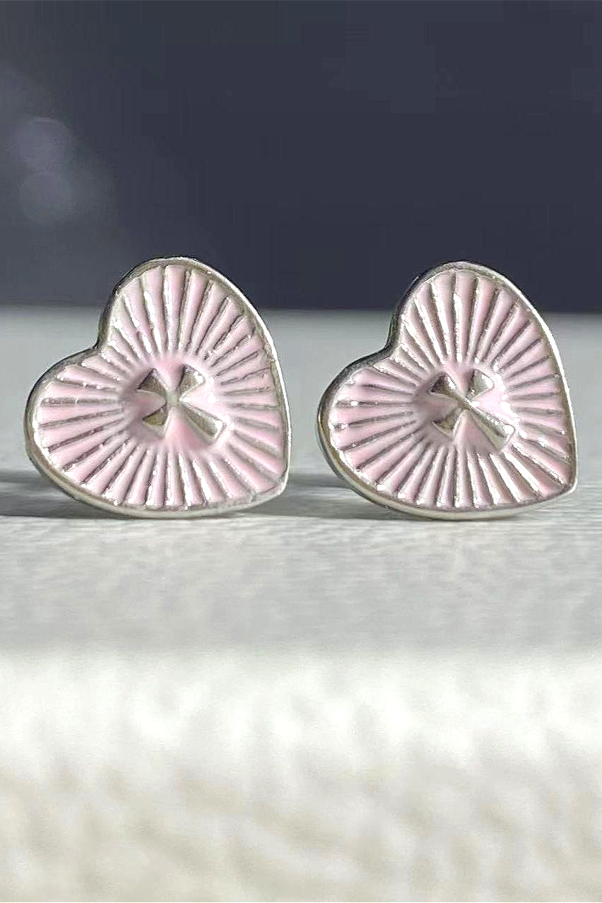Vintage Enamel Pink Heart Earrings