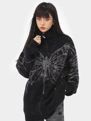 Butterfly Jacquard Turtleneck Warm Cashmere Cardigan Sweater