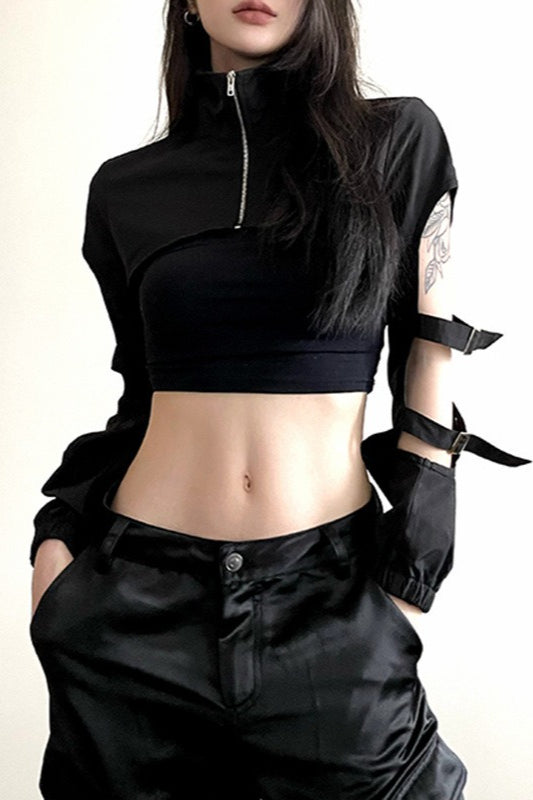 Dark Techwear Zip Up Long Sleeve Crop Top Secondary image