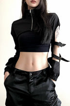 Dark Techwear Zip Up Long Sleeve Crop Top