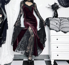 Lace Fishtail Hollow V-neck Midi Dress