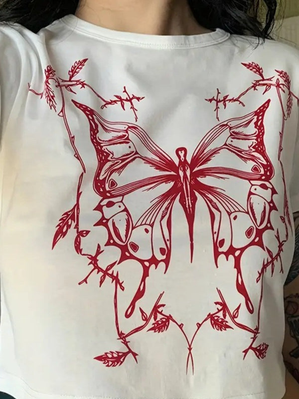 Sexy Gothic Butterfly Graphic Fitted Crop Top Secondary image