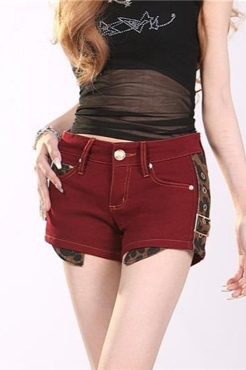 Leopard Trim Button Pocket Shorts