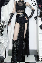 Gothic High Double Split Midi Skirt