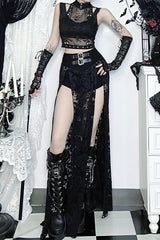 Gothic High Double Split Midi Skirt