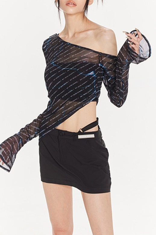 Gothic Black Asymmetrical Mesh Top Main image