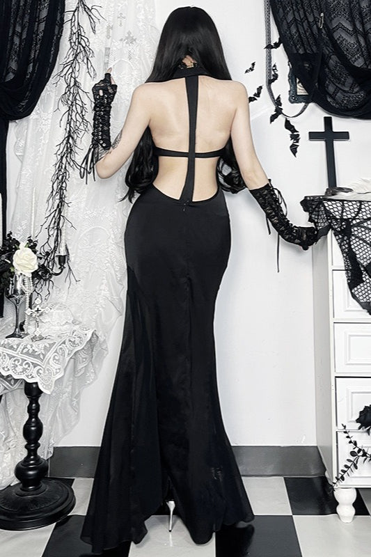 Gothic Halter Cross Backless Maxi Dress Secondary image