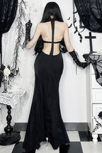 Gothic Halter Cross Backless Maxi Dress