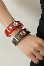 Rhinestone Resin Round Open Bracelet