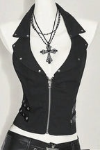 Street Gothic Solid Color Unique Halter Top