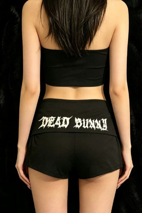 Studded Graphic Foldover Hot Pants