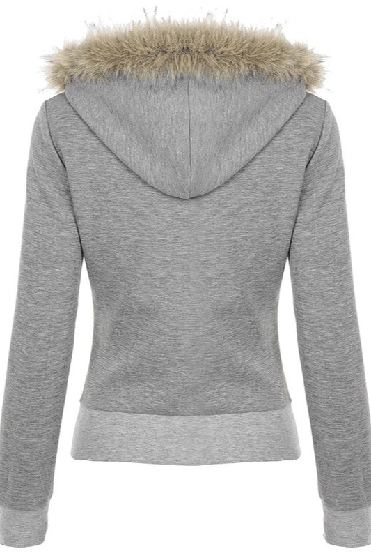 Fluffy Trim Letter Graphic Hoodies
