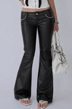Studded Pocket Coated Flared Pants