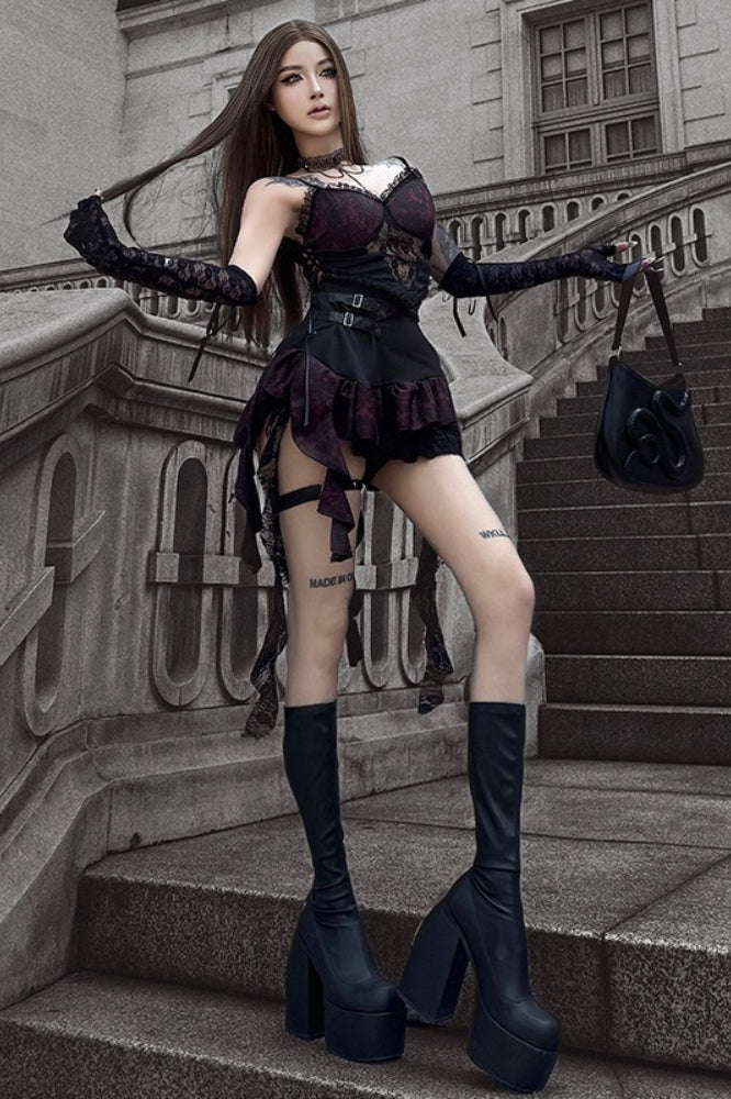 Gothic Lace Cami Mini Skirt Set