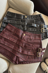 Gothic Punk Irregular PU Leather Shorts Skirts