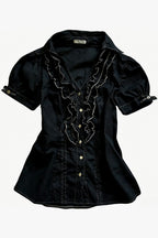 Vintage Collar Ruffle Puff Sleeve Blouse