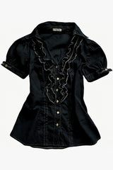 Vintage Collar Ruffle Puff Sleeve Blouse