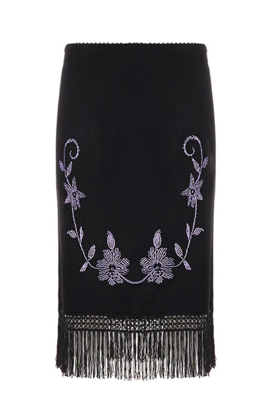 Floral Motif Fringe Hem Skirts