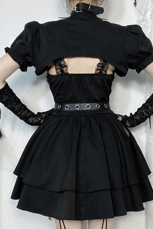 Black White Backless Lace-up Sleeveless Bandage Mini Dress Secondary image