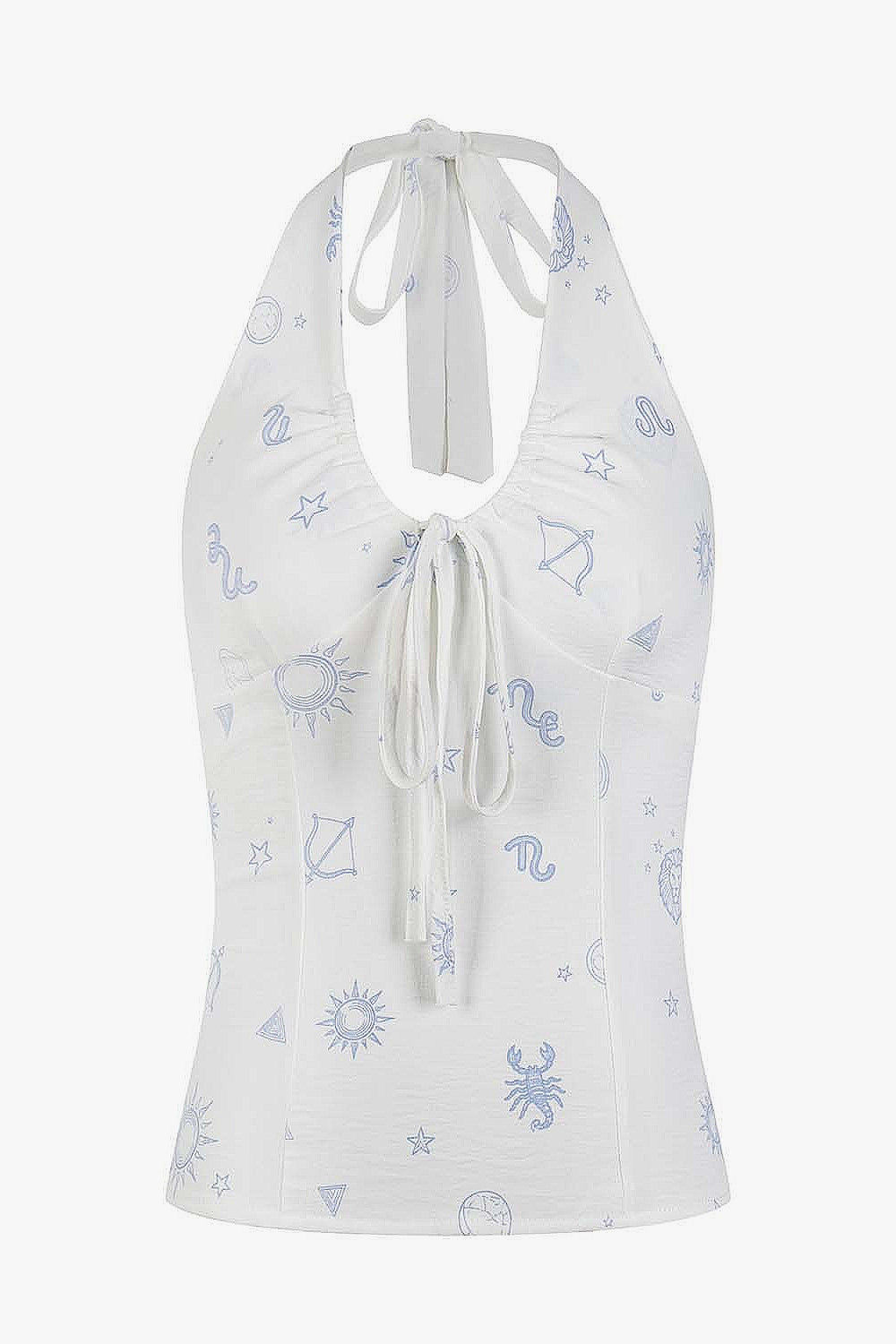 Retro Print Tie V Neck Halter Top Secondary image
