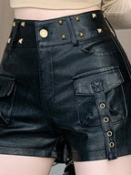 Chic Bodycon Studded PU Leather Shorts