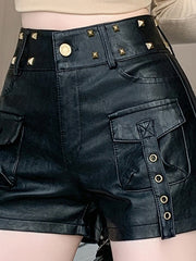 Chic Bodycon Studded PU Leather Shorts