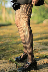 Gothic Lace Vertical Stripe Fishnet Socks