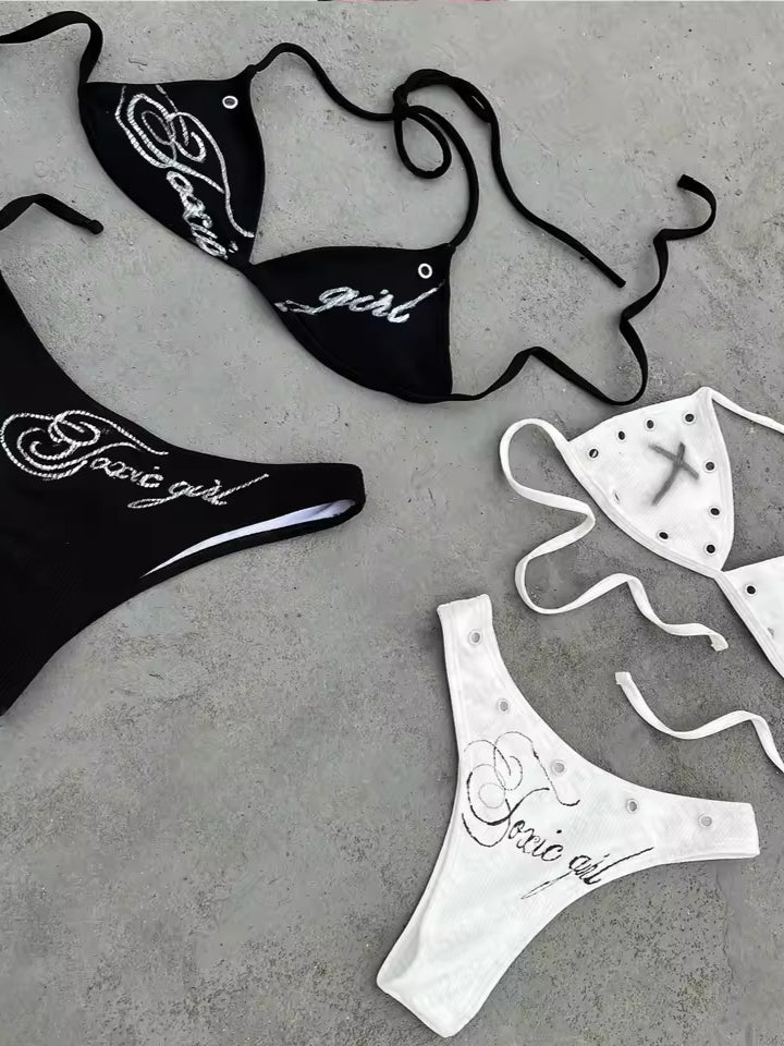 Punk Street Letter Cross Halter Swimwear