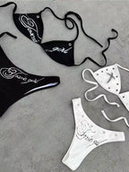 Punk Street Letter Cross Halter Swimwear