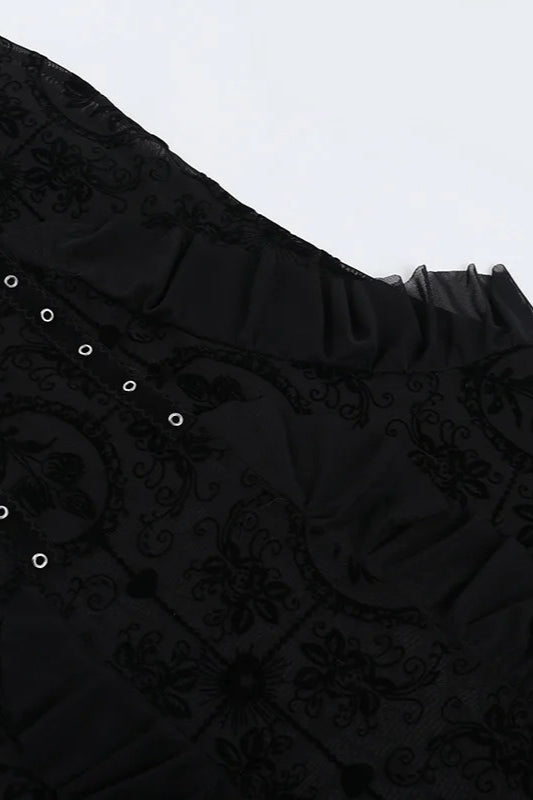 Goth Dark Flocking Print Halter Bandage Maxi Dress