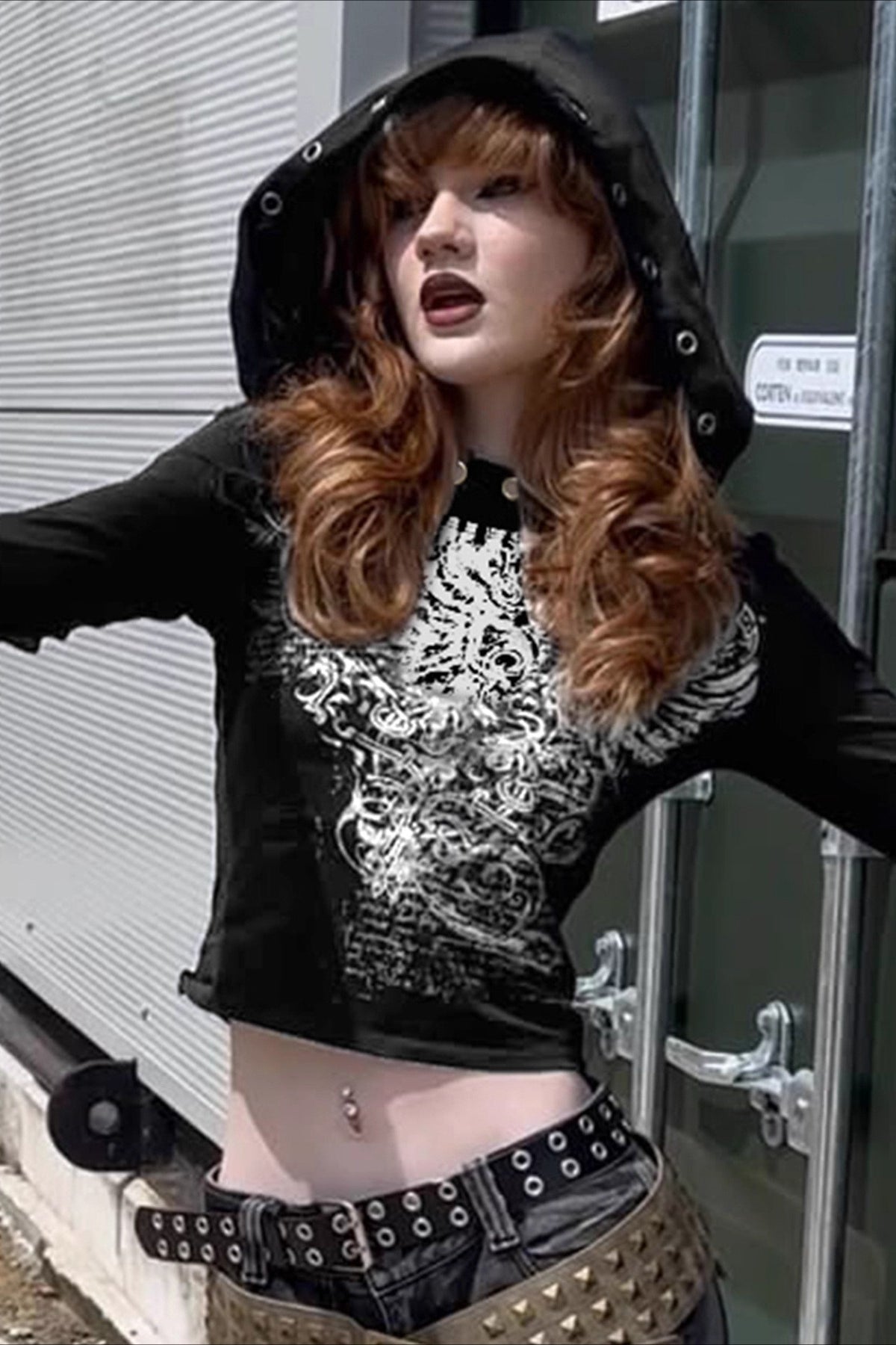 Dark Aesthetic Print Hole Hoodie Secondary image