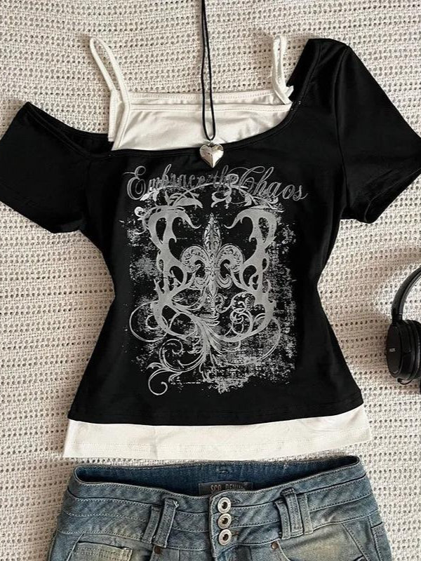 Y2K Vintage Gothic Print Camisole T-Shirt Secondary image